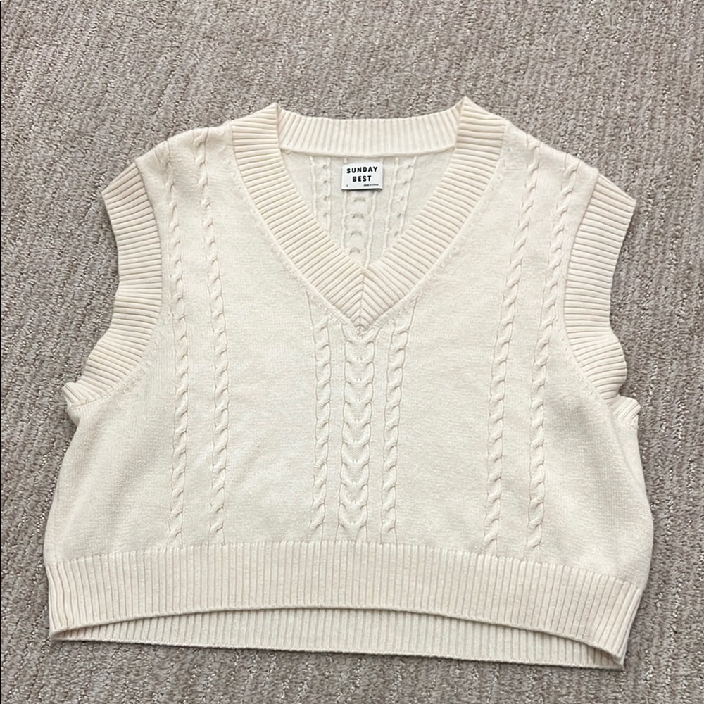 Sunday Best Ivory Cable Knit Vest Cropped